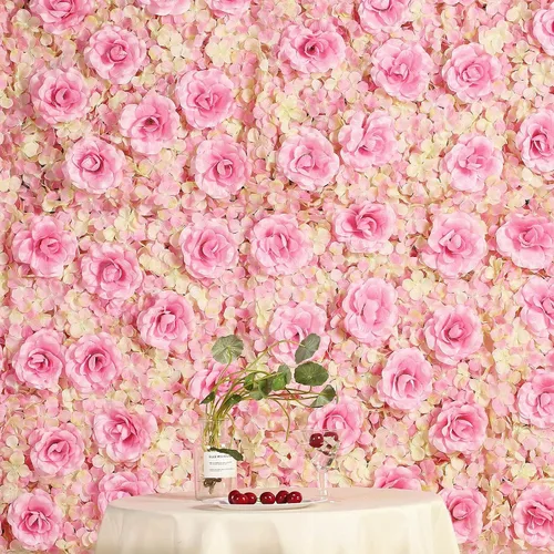 Miniatura 7 de Enova - Tapete de pared de flores artificiales de hortensias y rosas de 11 pies cuadrados, paquete de 4, telón de fondo de flores de follaje