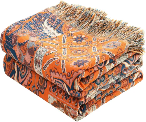 Miniatura 38 de VANJOROY - Manta bohemia de 100% algodón orgánico, transpirable, ultrasuave, decoración rústica, manta decorativa con diseño floral para todas