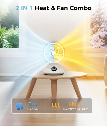 Miniatura 2 de Combo de calentador y ventilador para uso en interiores, ventilador portátil 2 en 1 de calefacción y refrigeración de escritorio de 1500 W