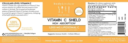 Miniatura 5 de Body Kitchen Escudo liposomal de vitamina C, 1000 mg PureWay-C, alta absorción, sin OMG, apoya la salud inmunológica y la eficacia celular, cápsulas
