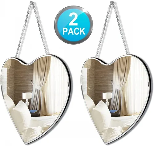 Miniatura 2 de QMDECOR Espejo en forma de corazón con cadena de hierro para decoración de pared de 12 x 12 pulgadas, paquete de 2 unidades para colgar en la pared