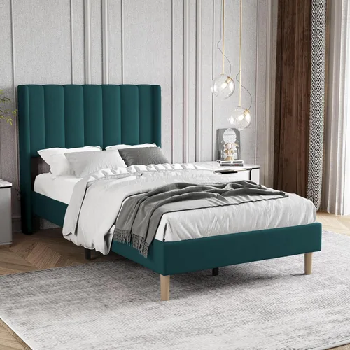 Miniatura 12 de Marco de Cama Tapizada de Plataforma Tamaño Full con Cabecero, Soporte de Listones de Madera Resistentes, No Necesita Somier, Montaje Fácil, Beige