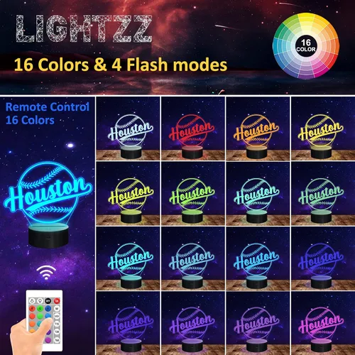 Miniatura 5 de Regalos de béisbol, luz nocturna de béisbol, lámpara de ilusión 3D para niños, regalo de 16 colores cambiantes, control remoto, iluminación