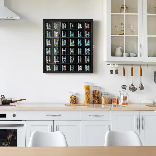 Miniatura 5 de TJ.MOREE Vitrina de cristal con 36 ranuras para montaje en pared con puerta con cerradura, color negro