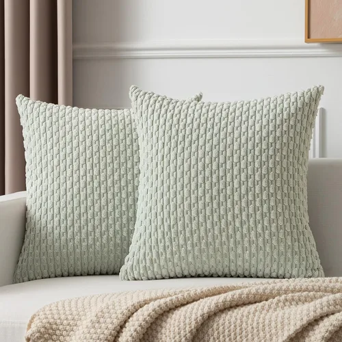 Miniatura 15 de Kevin Textile - Juego de 2 fundas de almohada decorativas de pana de 22 x 22 pulgadas, suaves, estilo bohemio, a rayas, decoración moderna del hogar