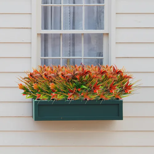 Miniatura 3 de Uieke 6 plantas artificiales para exteriores, resistentes a los rayos UV, flores falsas de gloria matutina con hierba naranja, flores tropicales