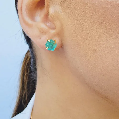 Miniatura 106 de Aretes de piedra preciosa natural en bruto con oro amarillo sobre plata de ley 925, 6 a 0.276 in, regalo de piedra de nacimiento de calidad genuina