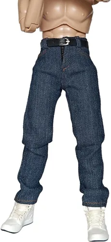 Miniatura 8 de Pantalones de soldado a escala 1/6 Jeans clásicos y modelo de cinturón para cuerpo de figura de acción masculina de 12 '' (azul)