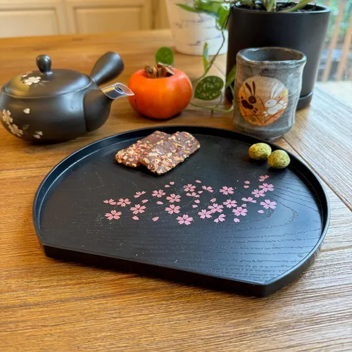 Miniatura 8 de JapanBargain, Juego de 2 bandejas de servir lacadas japonesas, diseño Sakura, bandejas de plástico ligeras para té y sushi, 8-7/8 x 7-7/8 pulgadas