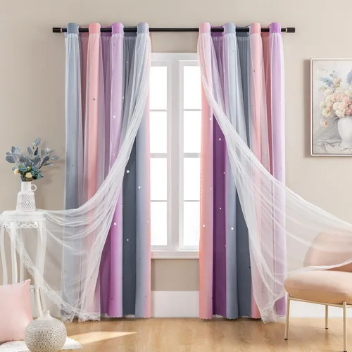 Miniatura 109 de XiDi Cortinas opacas con estrellas para habitaciones de niños, cortinas verdes para ventana de dormitorio de niños, azul y gris, 52 pulgadas de Azul