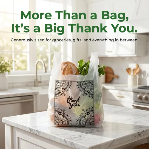 Miniatura 4 de WUWEOT 500 bolsas para camisetas de agradecimiento, bolsas de plástico para comestibles, 15 bolsas de transporte de tamaño supermercado con asa