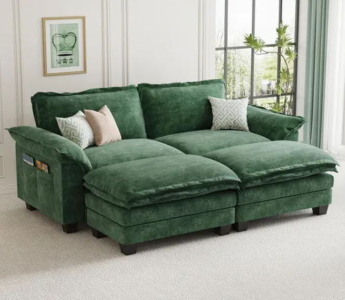 Miniatura 27 de KKL Sofá Seccional Modular de 89 Pulgadas, Sofá de Amor de 2 Asientos Sofá Nube con Asiento Profundo, Sofás Seccionales de Chenilla para Sala