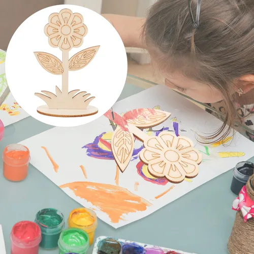 Miniatura 7 de EXCEART 20 plantillas de flores de madera DIY para pintar recortes florales sin terminar