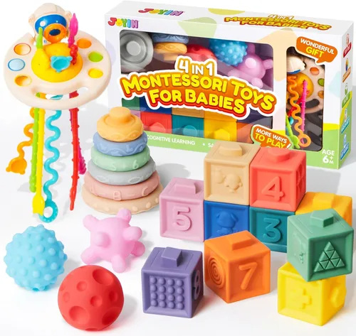 JOYIN Juguetes para bebés - Juguetes Montessori para bebés, juguetes sensoriales de grado alimenticio presentes en círculos apilables para