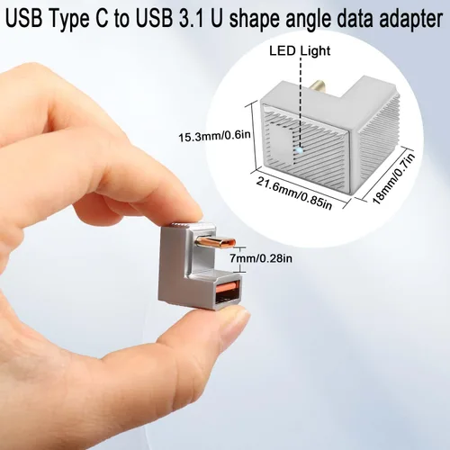 Miniatura 7 de QIANRENON PD 120W U ángulo USB C a USB 3.1 OTG adaptador 10Gbps tipo C macho a USB3.1 hembra conector de datos de carga rápida de 180 grados