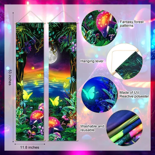 Miniatura 2 de Tiamon 2 Piezas Decoración de Pared Arte con Luz Negra Tapiz Psicodélico Luz Negra Tapiz Reactivo UV Póster Banner Estético Colgante para Habitación