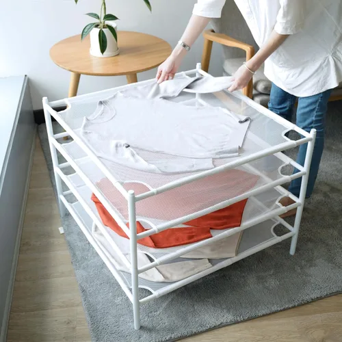 Miniatura 6 de Estante de secado de suéter, estante de secado de ropa plano apilable de 4 capas, estante de secado de lavandería, secadora de aire de malla