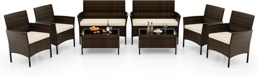Miniatura 20 de RELAX4LIFE Juego de muebles de patio de 4 piezas – Juego de muebles de ratán para conversación al aire libre con cojines, mesa de centro de cristal