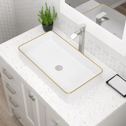 Miniatura 16 de Lavabo Rectangular, Dcolora 19" x 15" Lavabo de Baño de Cerámica Blanca de Porcelana Rectangular Lavabo de Baño Sobre Mostrador Lavamanos de Tocador