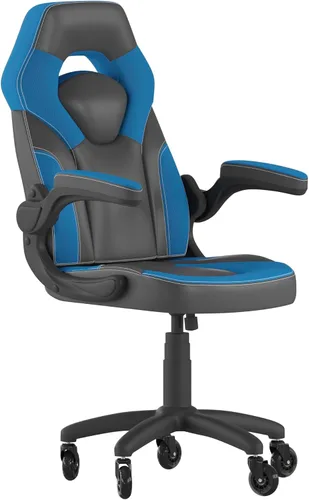 Flash Furniture X10 - Silla de juegos de carreras, oficina, computadora, silla ajustable con brazos abatibles y ruedas de rodillo transparentes, Azul