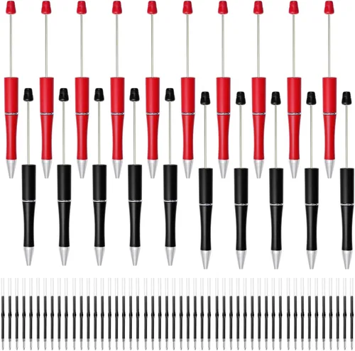 Miniatura 11 de jiebor 20 bolígrafos con cuentas rojas de plástico bolígrafos con cuentas de bola a granel con 50 tintas negras lindos y geniales bolígrafos de Rojo