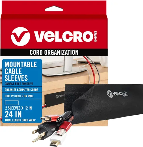 VELCRO Brand VEL-30797-USA - Funda para cables de montaje en paredes, escritorio o centro de entretenimiento, adhesivo extraíble libre de daños, 12