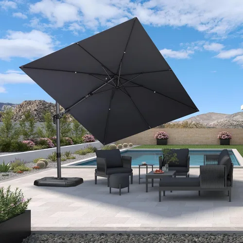 Miniatura 14 de PURPLE LEAF Sombrilla de Patio de 8 Pies para Exteriores Sombrilla Cantilever Cuadrada de Aluminio Sombrilla Offset con Rotación de 360 Grados