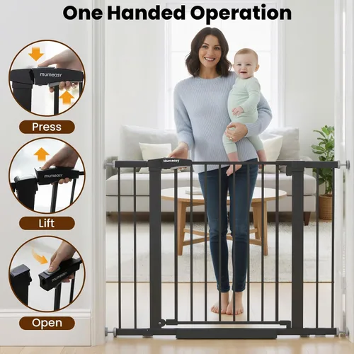 Miniatura 5 de Puerta de bebé para escaleras, puerta de perro de cierre automático de 26 a 40 pulgadas para puertas, puerta infantil montada a presión con puerta