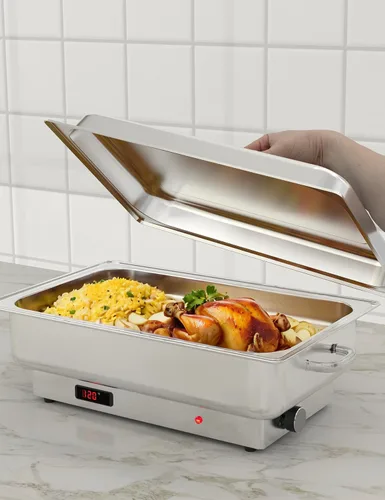 Miniatura 5 de GarveeHome Juego de bufé eléctrico de acero inoxidable con 1 sartén y tapa de 9 cuartos de galón, control de temperatura de 400 W, 86-200 °F