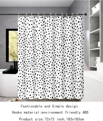 Miniatura 9 de Cortina de ducha de lunares negros para baño, diseño pequeño y moderno de lunares negros sobre blanco, tela de poliéster impermeable para niños, 72
