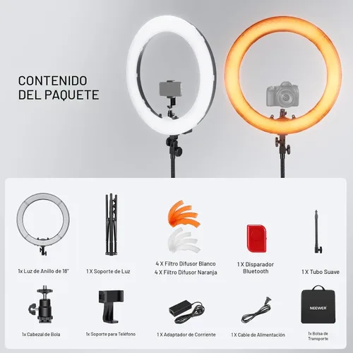 Miniatura 9 de NEEWER Kit de luz de anillo de 18 pulgadas: LED profesional de 55 W 5600 K con soporte y soporte para teléfono, tubo suave y bolsa para extensión