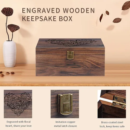 Miniatura 2 de EXISTING Caja de Memoria para Recuerdos, Caja de Recuerdos de Madera de Corazón Floral Cortada con Láser, Caja Grande de Almacenamiento de Madera