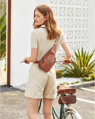 Miniatura 169 de Telena Riñonera pequeña para mujer, de cuero, cangureras, bolsa de pecho para mujer