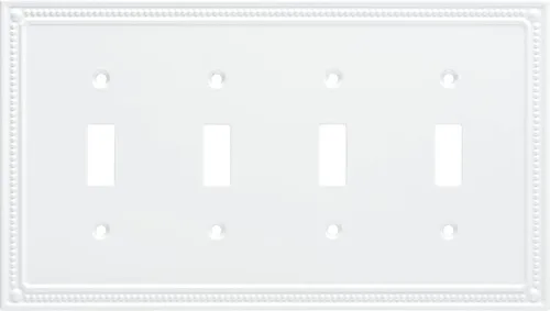 Franklin Brass Placa de pared clásica con cuentas (1 unidad) para interruptor de luz, color blanco puro, protector de palanca de 1 banda, toma de