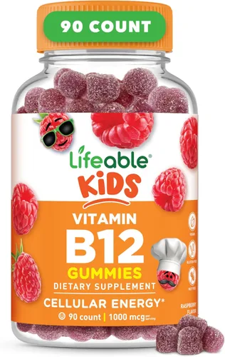 Lifeable Vitamina B12 para niños | 1000 mcg | Gomitas de vitamina B12 de gran sabor | Sin gluten, Vitaminas B12 veganas | Vitaminas B12 para la