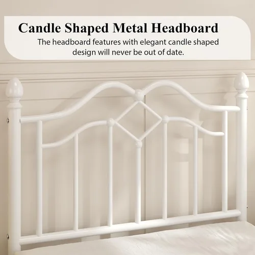 Miniatura 4 de LoVinson Base de cama individual con cabecero y estribo, marco de cama de plataforma de metal moderno para niños, soporta hasta 800 libras, no Blanco