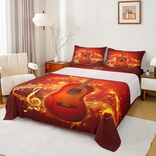 Miniatura 11 de Erosebridal Juego de sábanas con temática musical de música rock, tamaño Queen, juego de sábanas con estampado de notas musicales, juego de sábanas
