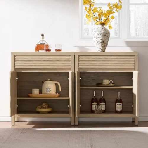 Miniatura 5 de SICOTAS - Aparador de buffet con cajón - Aparador estriado moderno con puertas y estantes ajustables, credenza de estilo casa de campo para barra