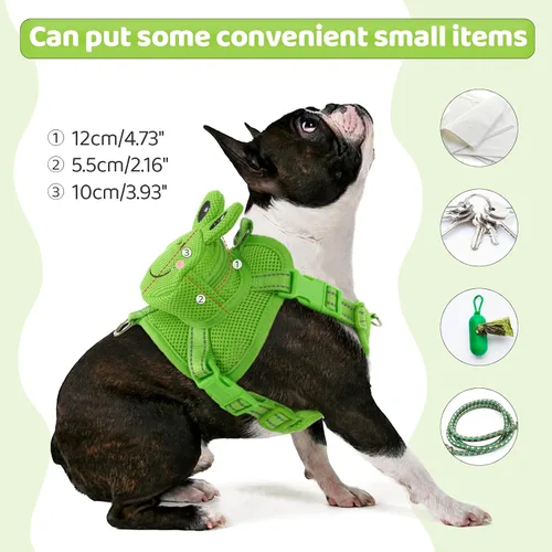 Miniatura 4 de Arnés para perro con mochila, arnés ajustable para perros pequeños y medianos, mochilas transpirables sin tirones para perros, para viajes, Verde