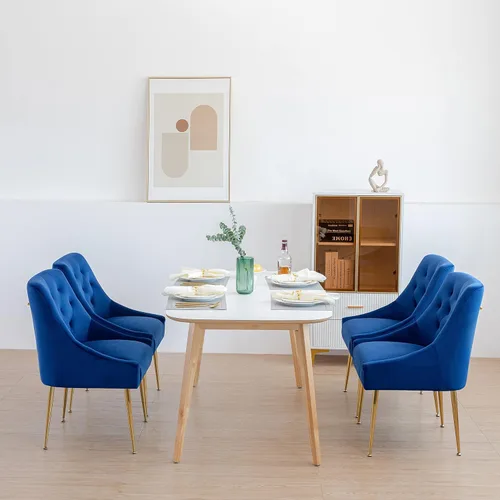 Miniatura 25 de Juego de 2 sillas de comedor modernas, sillas de comedor tapizadas de mediados de siglo, sillas de comedor de terciopelo con patas doradas para Negro