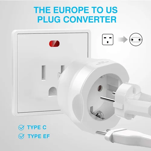 Miniatura 2 de 1 paquete de adaptador de enchufe europeo a estadounidense, adaptador VINTAR UE a EE.UU., convertidor de viaje de Europa a Estados Unidos