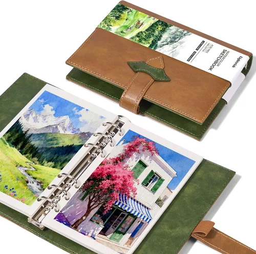 Lightwish Cuaderno de bocetos de acuarela, 100% algodón, prensa en frío de 10.58 oz/m², 6.69 x 3.94 pulgadas, 20 hojas, encuadernado en carpeta y