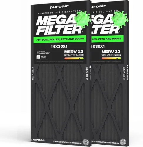 Miniatura 13 de PuroAir Filtro Mega - Filtro de aire de 12x12x1 MERV 13 para el hogar con carbón activado - Filtros alérgenos, caspa de mascotas, humo, polvo