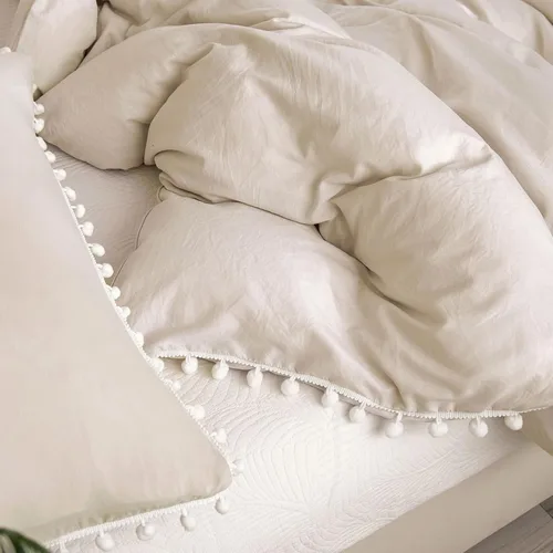 Miniatura 8 de Bedbay Juego de edredón bohemio color beige, edredón con pompones, decoración de habitación estética, bonito juego de ropa de cama con flecos