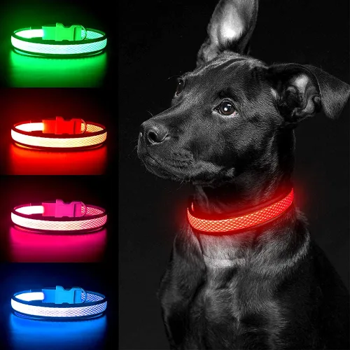 Miniatura 2 de YFbrite Collar de perro iluminado, collar de cachorro con LED recargable por USB, superbrillante, ajustable, luces brillantes para perro para Rojo