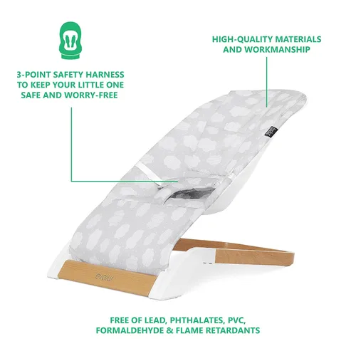 Miniatura 4 de Evolur Koko - Bouncer portátil para bebés en color gris nube, tela transpirable, funda de asiento extraíble, fácil de limpiar para bebé