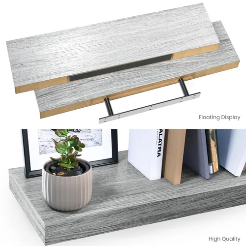 Miniatura 7 de Ballucci Estantes flotantes, juego de 2 estantes de pared de madera de 24 pulgadas, con soportes invisibles para baño, sala de estar, dormitorio