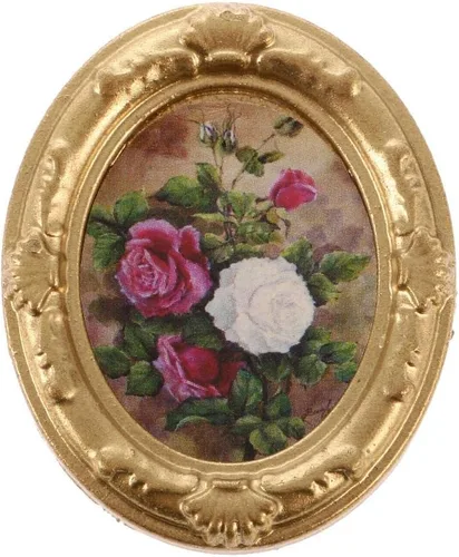 Kit de muebles de decoración de casa de muñecas de metal vintage, marco de fotos de flores para casa de muñecas 1:12, accesorios en miniatura #B