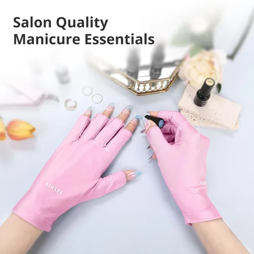 Miniatura 4 de AIRSEE Guantes UV para lámpara de uñas, protección UV profesional UPF50+ para manicuras, arte de uñas, guantes sin dedos que protegen la piel