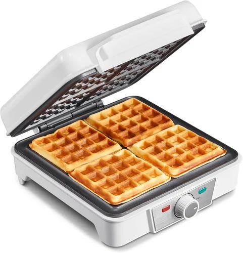 Miniatura 7 de Máquina de gofres belga de 4 rebanadas, plancha para gofres de 1200W, plancha antidesbordamiento con perilla de tostado, placas antiadherentes